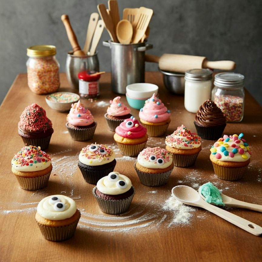 Tray of cupcakes with bounding boxes drawn around each pastry